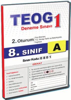 8.Sınıf 8. Sınıf TEOG Deneme Sınavları Soru Sayıları Dersler Soru Sayısı Dersler Soru Sayısı Türkçe 20 Fen Bilimleri 20 Matematik 20 Sosyal Bilgiler 20 Din Kültürü ve Ahlak B.