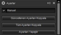 Ayarları Yükle: Güncellenen Ayarları Dosyaya Kaydet veya Tüm Ayarları Dosyaya Kaydet kullanılarak kaydedilen bir ayar dosyası seçin ve onu geçerli olarak seçilen görüntü veya