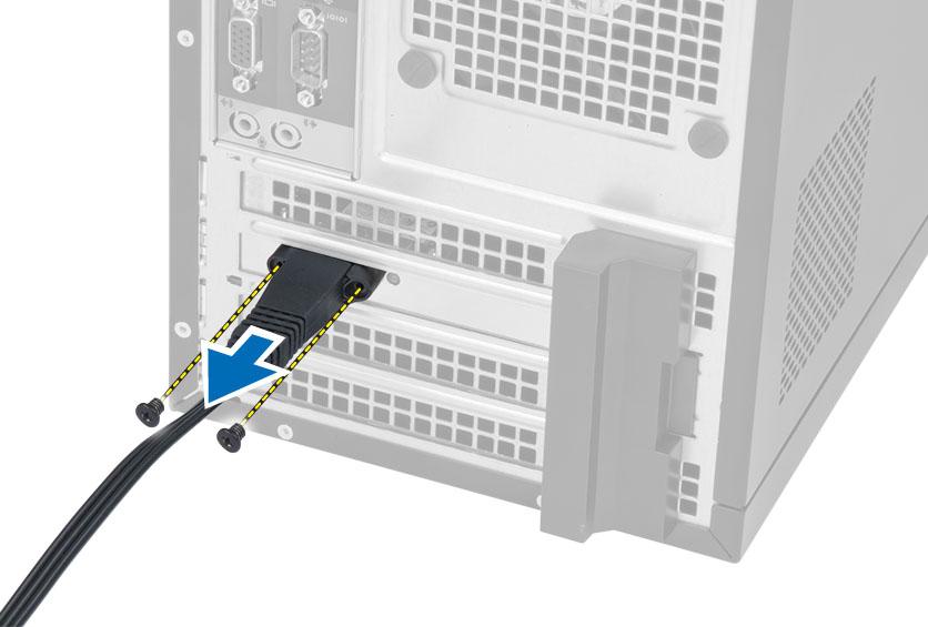 5. Mavi tırnağa bastırın ve WLAN kartını sistem kartındaki konnektörden çıkarmak için mandalı dışarı doğru kaldırın.