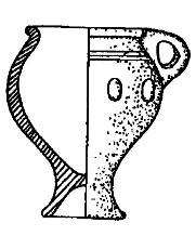 Sarıdere nekropolünde bulunmuş kadehlerden birinin üzeri çizme, dalgalı hatlardan oluşan desenlerle karmaşık kompozisyonlu süslenmiştir (tab.
