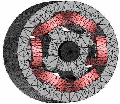 Maxwell 3D de tasarım ve analizleri yapılmış 6/4 kutuplu bir ARM nin 3 boyutlu ağ yapısı görülmektedir [1]. Şekil 2.