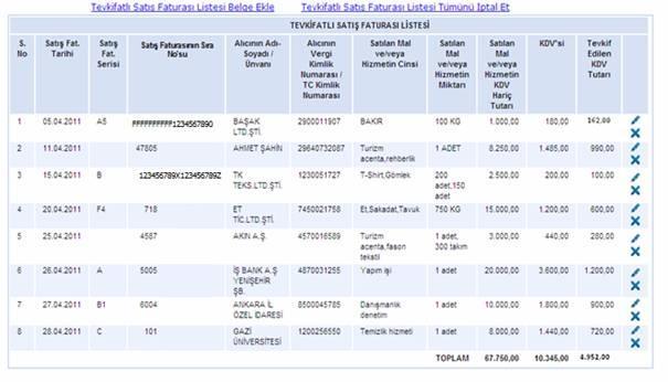 Mükelleflerin Tevkifatlı SatıĢ Faturası Listesini her satıra bir belge gelecek Ģekilde düzenlemeleri esastır. SatıĢ Faturasının Tarihi: Bu alana satış faturasının tarihi GG.AA.