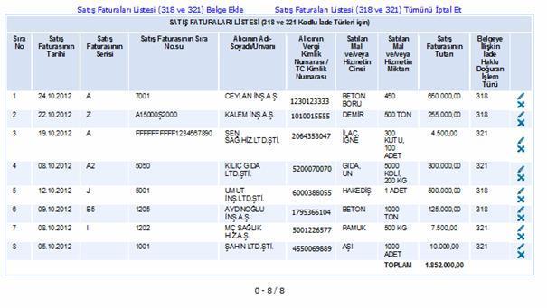 Mükelleflerin satıģ faturası listesini her satıra bir belge gelecek Ģekilde düzenlemeleri esastır. SatıĢ Faturasının Tarihi: Bu alana satış faturasının tarihi GG.AA.