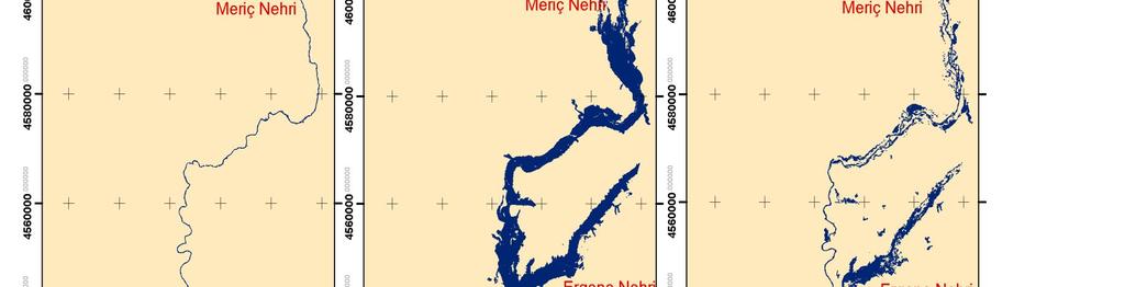 tarım alanı miktarı birinci çalışma alanı için 18.100 ha, ikinci çalışma alanı için ise 1200 ha olarak hesaplanmıştır. 5.2. Taşkın Analizi Şekil 11. Taşkın etkisinde kalan tarım alanları.