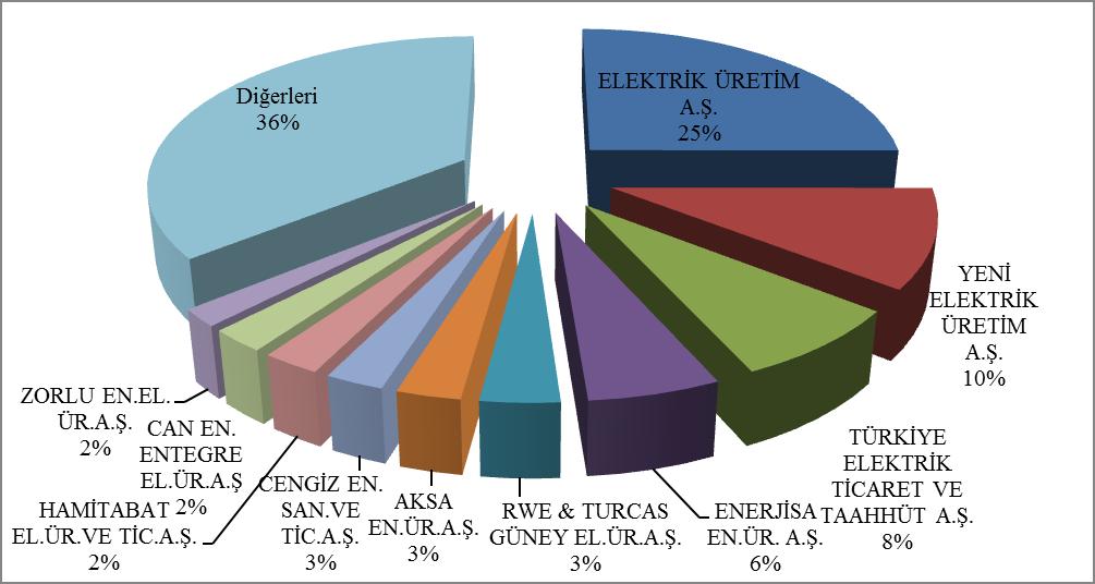 2.5: Dengeleme Güç Piyasası Satış Miktarlarının Şirket Bazında Dağılımı ve İlk 10 Şirketin Payı (%) 35