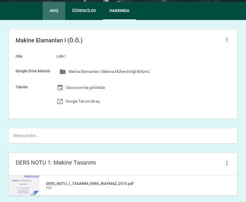 Ders Notları paylaşımı Hakkında kısmında Materyal Ekle'ye tıklanarak istenilen