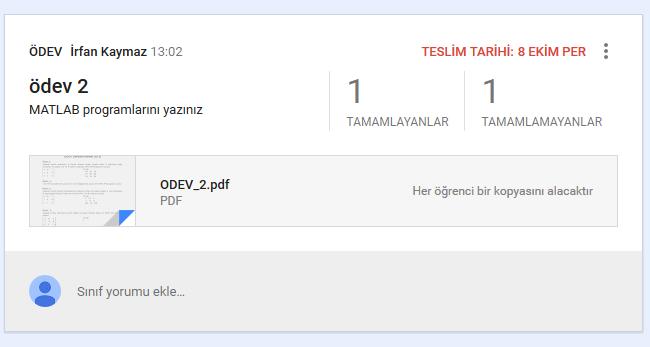 Ödev dağıtımı Öğretim üyesi, Google Classroom ödev