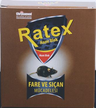 RATEX PAST Etken Madde: Difenacoum %0.005 Ratex, gelişmiş antikoagülan olan, difenacoum bazlı, çok amaçlı bir rodentisittir. Cezbedici lezzete sahiptir.