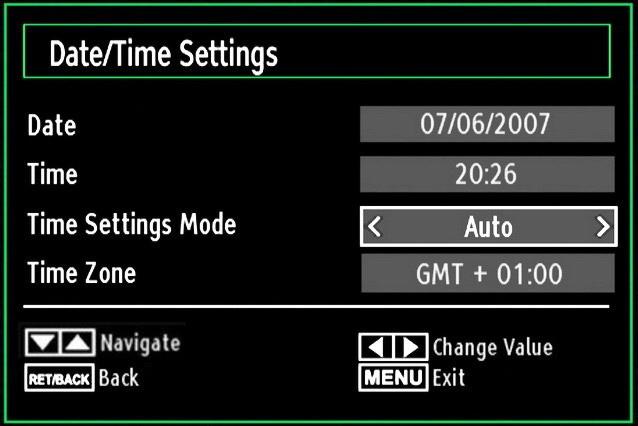 Timers To view Timers menu, press M button and select Settings icon by using or button. Press OK button to view Settings menu.