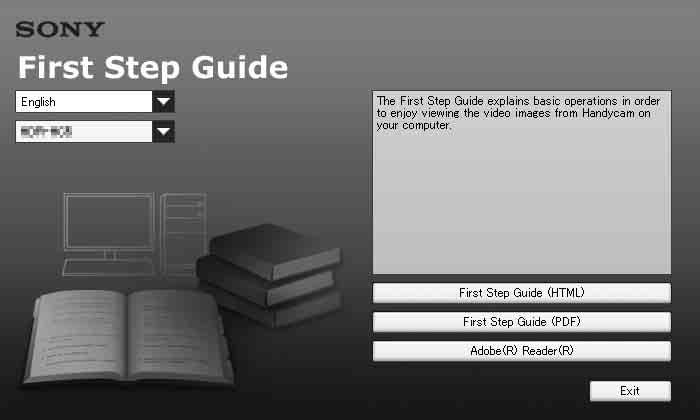 First Step Guide (İlk Adım Kılavuzu) ve yazılım (DCR-HC53E/54E) yükleme (Devamı) 4 [FirstStepGuide] üzerine tıklayın. 5 Açılır menüden istenen dili ve kameranızın model ismini seçin.
