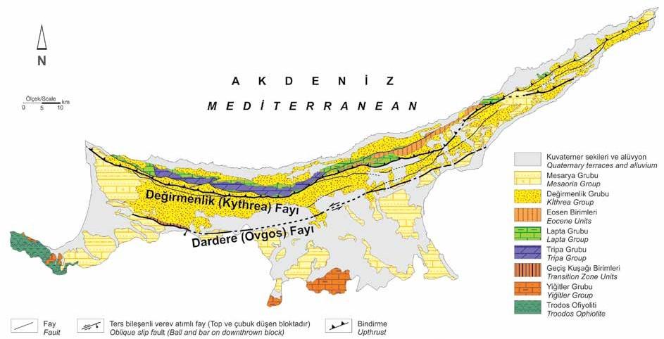 THE BULLETIN OF TURKISH ASSOCIATION OF PETROLEUM GEOLOGISTS 11 Şekil 3: Kuzey Kıbrıs ın yalınlaştırılmış jeoloji haritası.