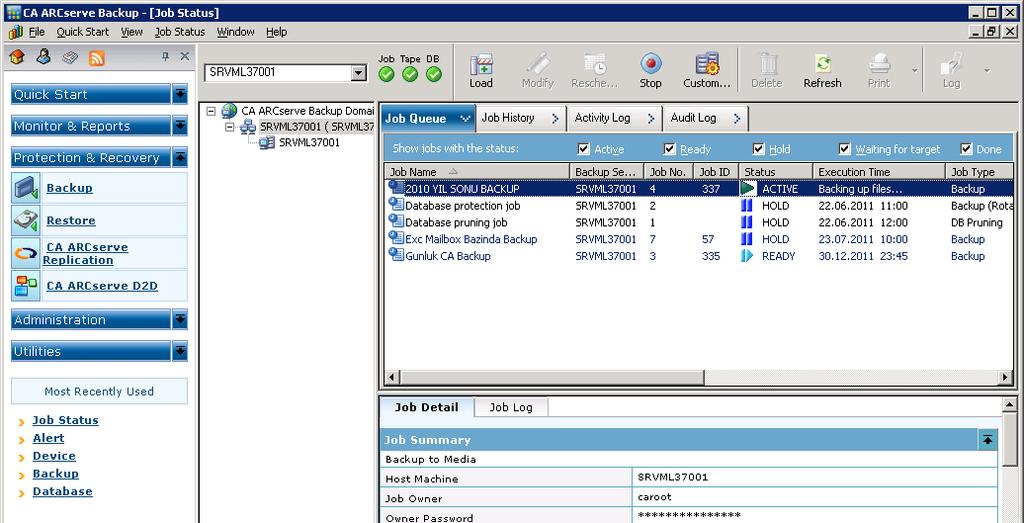 OK tıkladığınızda Job Queue ekranı gelecektir. Listede 2016 YIL SONU BACKUP işinin olduğunu görün.