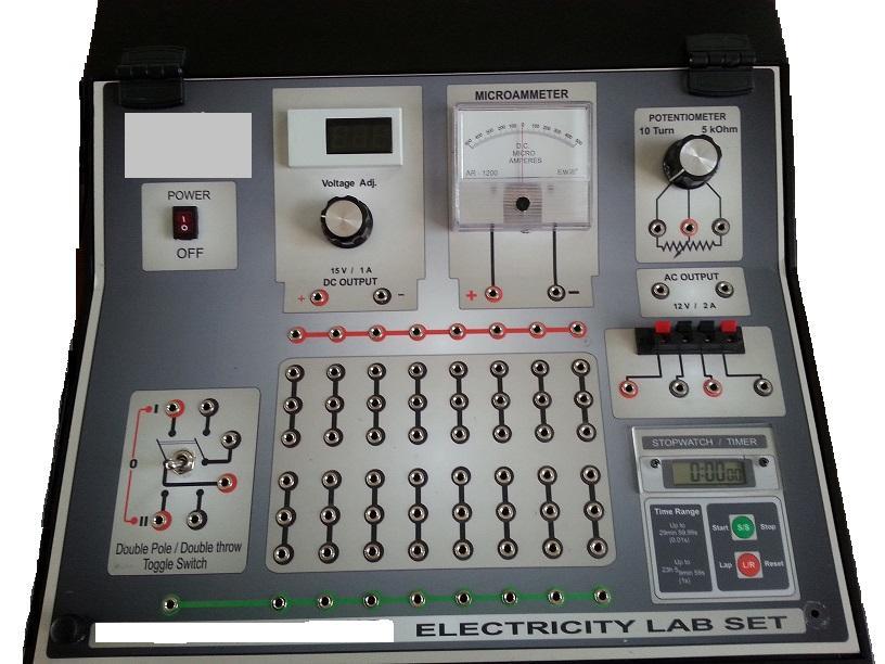 LABORATUVARDA KULLANILAN ALETLER Temel Elektrik Deney Seti Temel elektrik deney seti, 5 V luk bir DC gerilim kaynağı, V luk bir AC gerilim kaynağı, 5k luk değişken direnç, mikroamper mertebesindeki