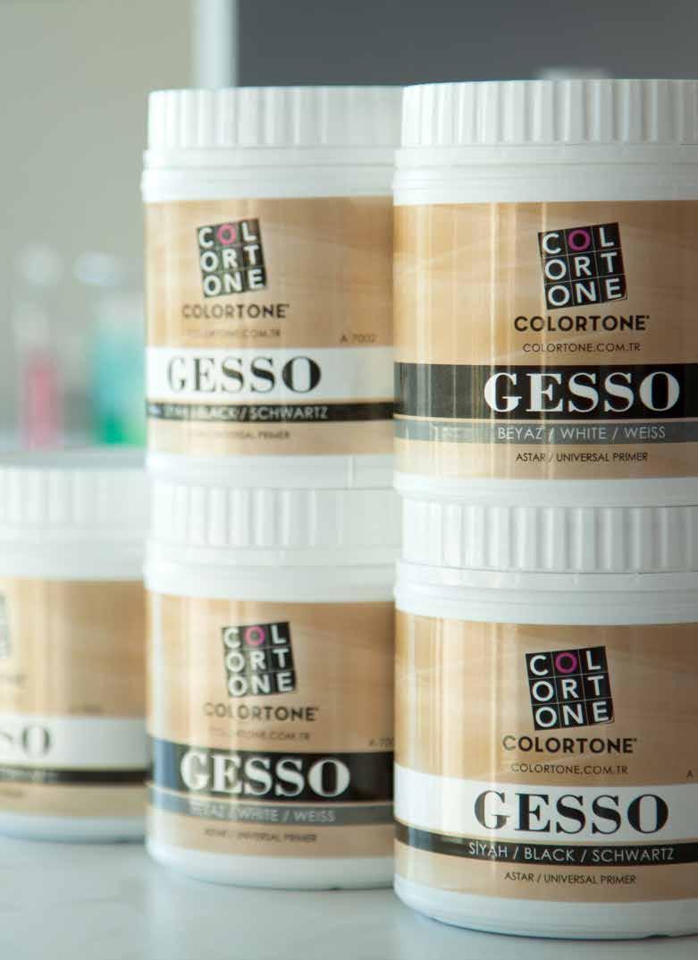 Gesso Akrilik Astar Colortone Gesso muhtelif yüzeyler için geliştirilmiş, uygulama kolaylığı sağlayan bir üründür. sararmaz ve kuruma sonrası düzgün ve esnek bir film bırakır.