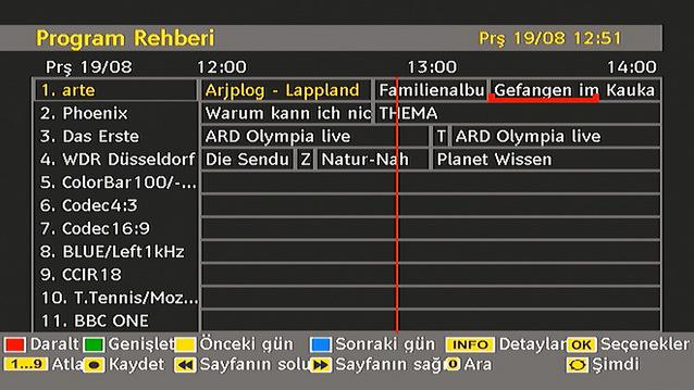 Program Seçenekleri EPG menüsünde, Program Seçenekleri menüsüne geçmek için OK tuşuna basınız. KIRMIZI tuş (Küçült): Bilgi kutusunu küçültür. YEŞİL tuş (Büyüt): Bilgi kutusunu genişletir.