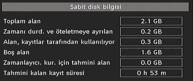 Hard Disk Bilgisi USB diski hakkındaki detaylara bakmak için, veya tuşunu kullanarak Hard Disk Info yu işaretleyiniz ve OK tuşuna basınız.