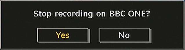 Select Yes by using or / OK buttons to cancel instant recording. Note: Switching to a different broadcast or source; and viewing Media Browser are not available during the recording.