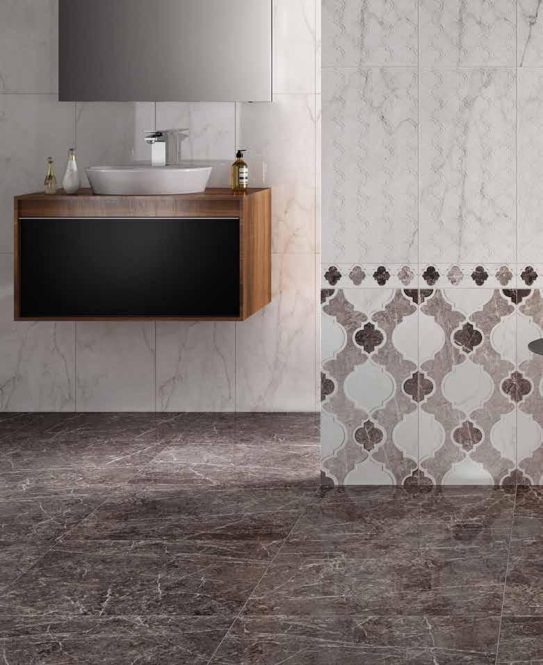 TRIFOLIUM Duvar Karoları / Wall Tiles: K944980 30x60 Trifolium Gold Calacatta Parlak / Glossy K944985 30x60 Trifolium Gold Calacatta Kucuk 3D Dekor Parlak / Small 3D Decor Glossy K944984