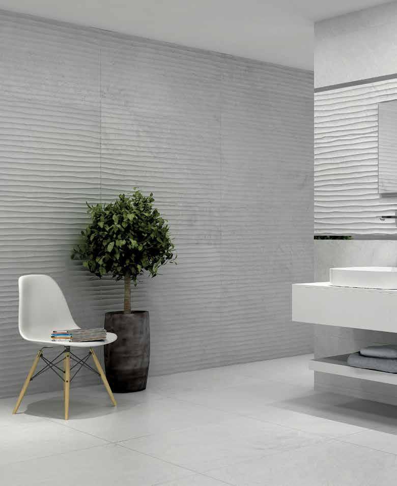 VERSUS Yer Karoları / Floor Tiles : K938432R 80x80 Versus Beyaz / White Duvar Karoları / Wall Tiles : K937824R 33x100 Versus Beyaz /