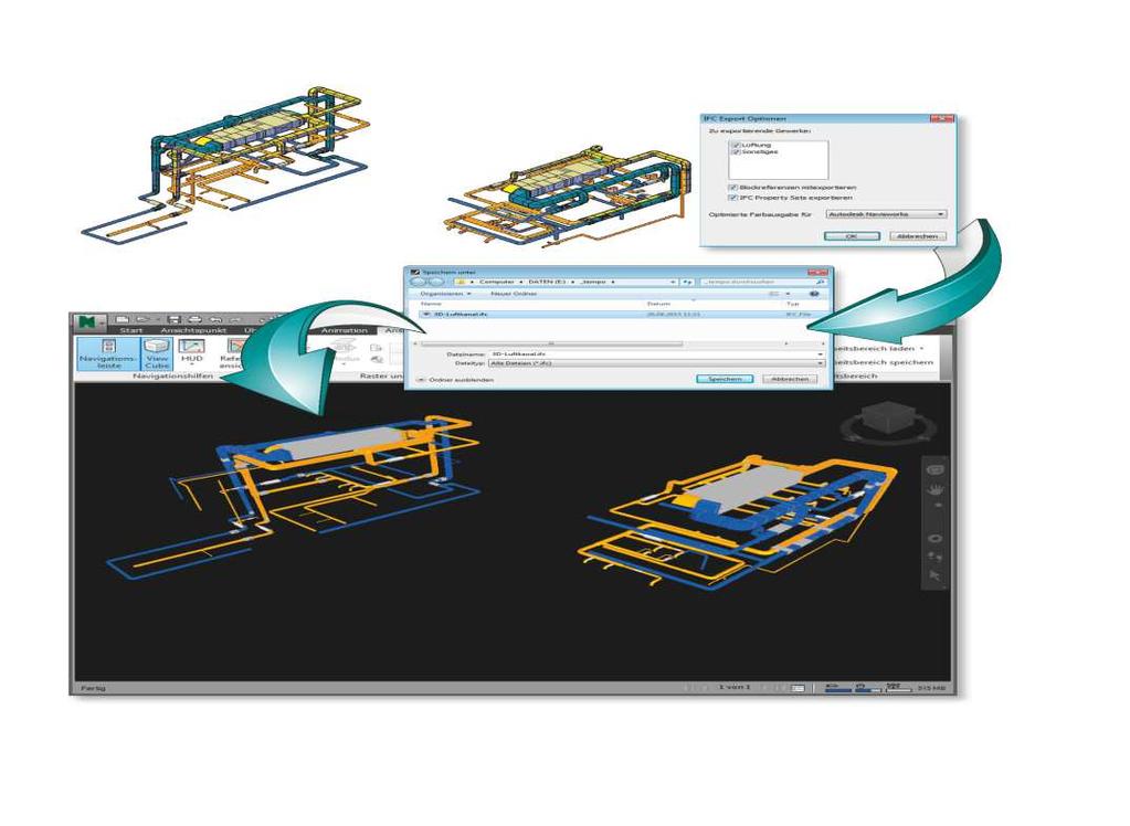 Open BIM Sürecinde veri değişimi için IFC-Export, linear Desktop AddOn Tools(araçlarının) bir parçasıdır.