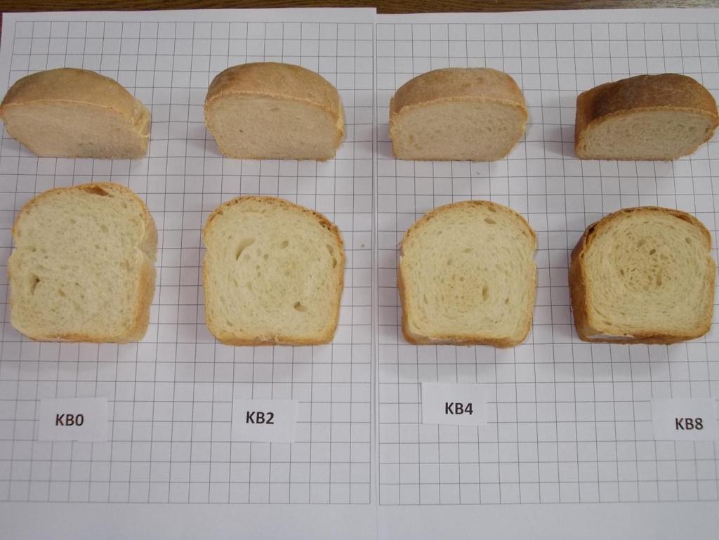EK 2. 50 o C de hava sirkülasyonu ile kurutularak elde edilen boza tozundan %0-2-4-8 oranı ilave edilerek hazırlanan ekmeklerin görsel durumu KB0 : Kontrol Ekmek KB2 : Hava sirkülasyonu ile 50 o C de
