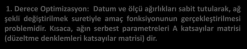 Problemde ağın şekli ve ölçü ağırlıkları değişmez. 1.