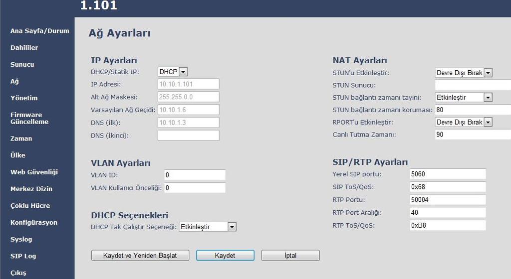 Baz istasyonu IP ayarları Ağ