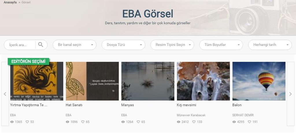 EBA görsel içerisinde çeşitli konularla ilgili fotoğraf ve resimlerin bulunduğu yerdir.