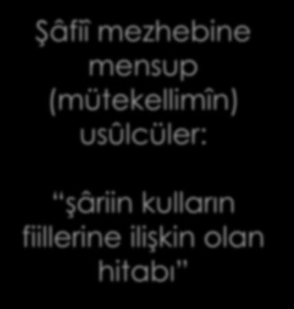 Hanefî mezhebine mensup (fukaha) usûlcüler: Şâriin kulların fiillerine ilişkin hitabı ile sabit olan şey Veya şâriin kulların fiillerine ilişkin hitabının eseri, TEKLİFÎ HÜKÜM