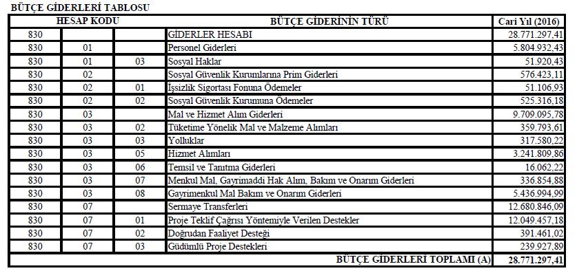 III. 2016 YILI AJANS FAALİYETLERİNE İLİŞKİN BİLGİ VE DEĞERLENDİRMELER A. Mali Bilgiler 1. Bütçe Uygulama Sonuçları Tablo 4. Ajansın 2016 Bütçe Uygulama Sonuçları 2.