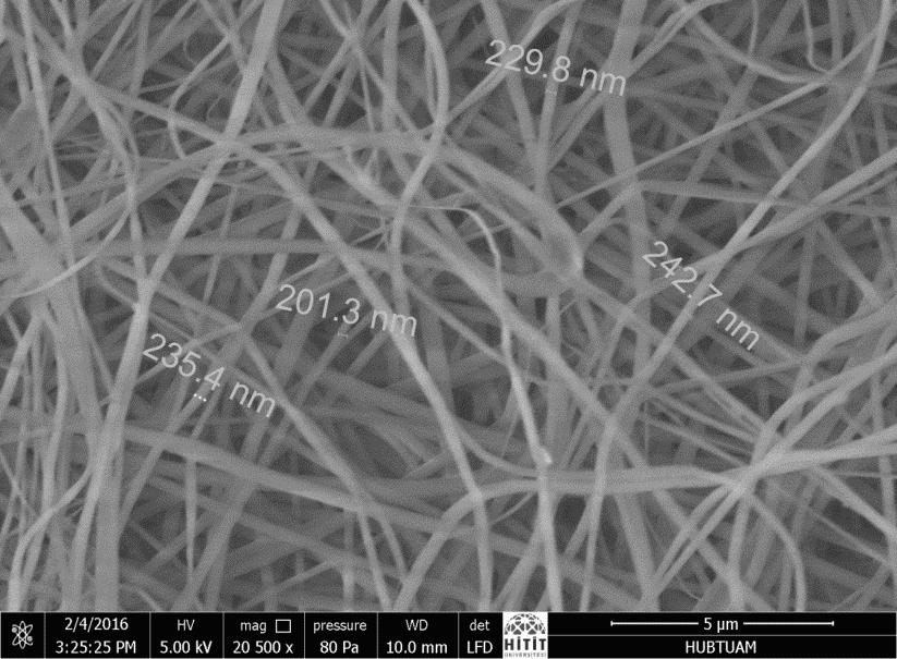 10 da verilen SEM görüntüsünde ise PVA nanofiberlerinin ortalama çapının 22