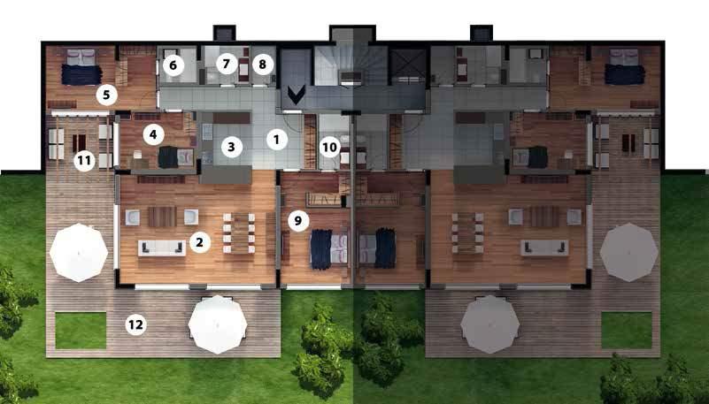 3+1 Bahçe Daire 1. Antre 16,25 m 2 2. Salon 42,28 m 2 3. Mutfak 8,87 m 2 4. Yatak Odası 10,84 m 2 5. E. Yatak Odası 16,87 m 2 6. E. Banyo 3,15 m 2 7. O. Banyo 4,17 m 2 8.