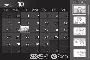 Takvimden İzleme Seçilen tarihte çekilen resimleri görüntülemek için, 80 resim görüntülendiğinde W (Q) düğmesine basın.