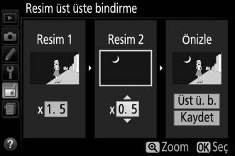 3 İkinci resmi seçin. Seçilen resim Resim 1 olarak görünecektir. Resim 2 yi vurgulayın ve J düğmesine basın, sonra 2. Adımda açıklandığı gibi ikinci fotoğrafı seçin. 4 Artışı ayarlayın.