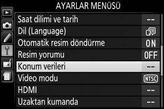 Konum Verileri Konum Verilerini Fotoğraflar ve Filmlere Yerleştirmek Dahili konum verileri ünitesi fotoğraf makinesinin geçerli konumu (enlem, boylam, yükseklik) ve geçerli saati (UTC) ile ilgili