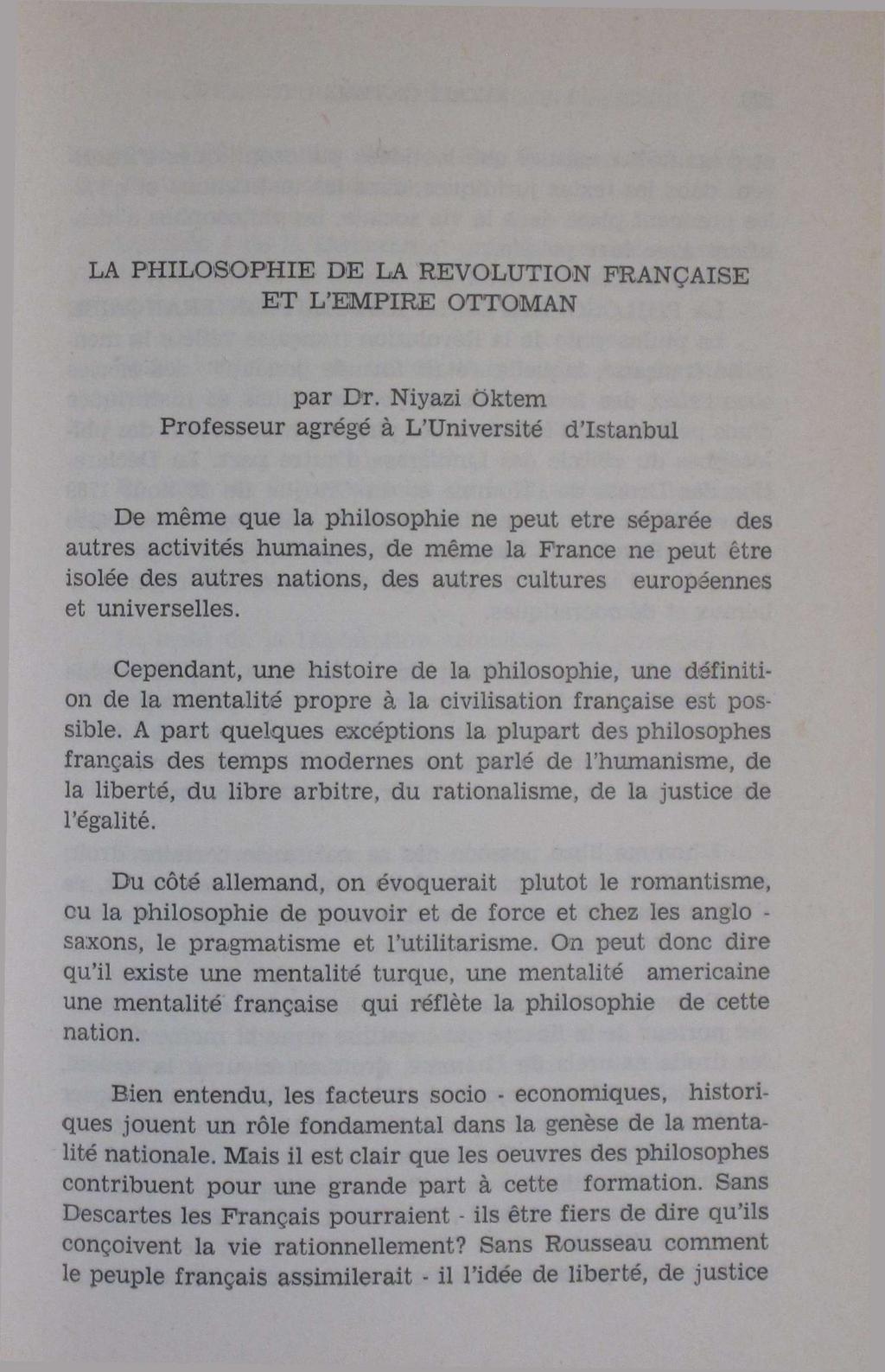 LA PHILOSOPHIE DE LA REVOLUTION FRANÇAISE ET L'EMPIRE OTTOMAN par Dr.