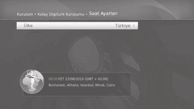 Kurulum Türkçe Saat Ayarları MENÜ Kurulum Saat Ayarları Ülke seçimini