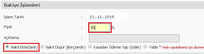 Daha sonra kalan tutar yani vade yapılacak tutar yazılır vade işaretlenir vade tarihi