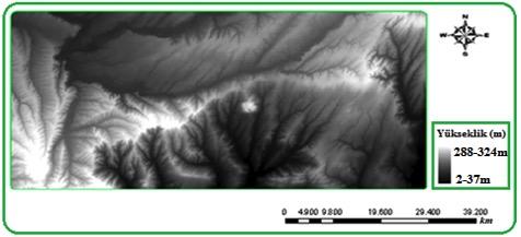 Candan)ve)ark.,))2015:)12)1)) Şekil4.ÇorluDeresihavzaalanısayısalyükseklikmodeliSYM) Figure4.