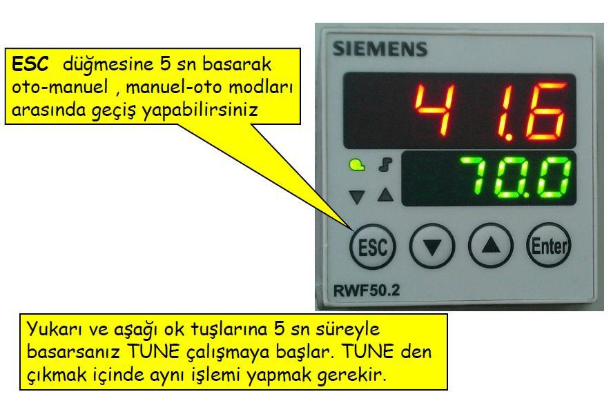 tune FONKSİYONU RWF50 güç kontrol cihazında ayarlanan parametreler için bir self tuning (kendini ayarlama) fonksiyonu bulunur tune".