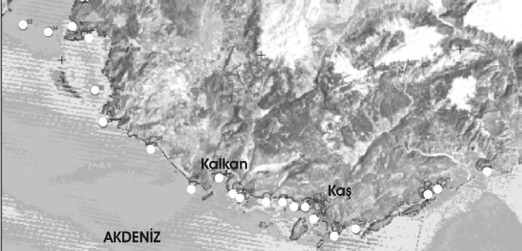 Harita 2: Patara-Kekova arası Landsat TM ısısal bant görüntüsü ve belirlenen anomaliler.