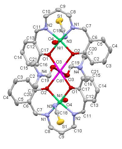 3.5.3 [(NiL B ) 2 (H 2 O) 2 (NCS) 2 Cd(DMF) 2 ] Kompleksinin Tek Kristal X-Işınları Çalışmaları [(NiL B ) 2 (H 2 O) 2 (NCS) 2 Cd(DMF) 2 ] kompleksine ait tek kristal X-ışını sonuçları tablo 3.