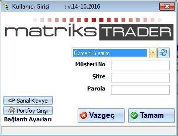 Tek Şifre 3 Piyasa Tek şifre ile hisse, vadeli ve FX hesabına aynı anda giriş! Matriks terminal üzerindeki işareti tıkladıktan sonra platforma e-şube şifre ve parolanız ile giriş yapabilirsiniz.