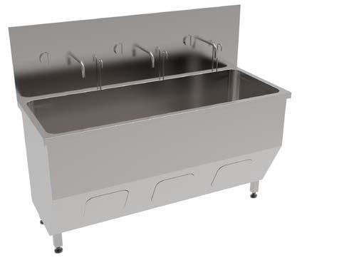 STERİL EL YIKAMA EVYESİ SURGICAL SCRUB STATION WITH SINK Malzeme 304 kalite 18/8 CrNi paslanmaz çelik sac Tüm gövde paslanmaz çelik sacdan üretilmiştir Evye sayısı standart üretim şeklinde 1, 2 veya