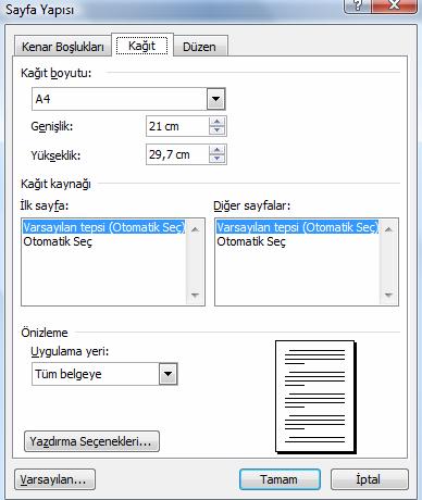 4.4. Sayfa Kenar Boşluklarını değiştirme Hazırlanan belgeye ait sayfaların dört yönlü (sağ, sol, üst ve alt ) kenar boşluklarını değiştirmek mümkündür.