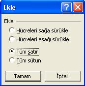 Hücreleri aşağı sürükle: Bu komut yardımı ile yazılmış olan hücrelerin bir hücre aşağı tarafı kayması ve bulunduğu yere boş bir hücre eklemesini sağlayan komut dizilimidir.