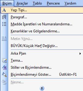 3.3. Kalın, İtalik ve Altıçizili yapma Belgenin tamamı veya bir kısmı koyu, italik veya altı çizili olarak düzenlenebilir.