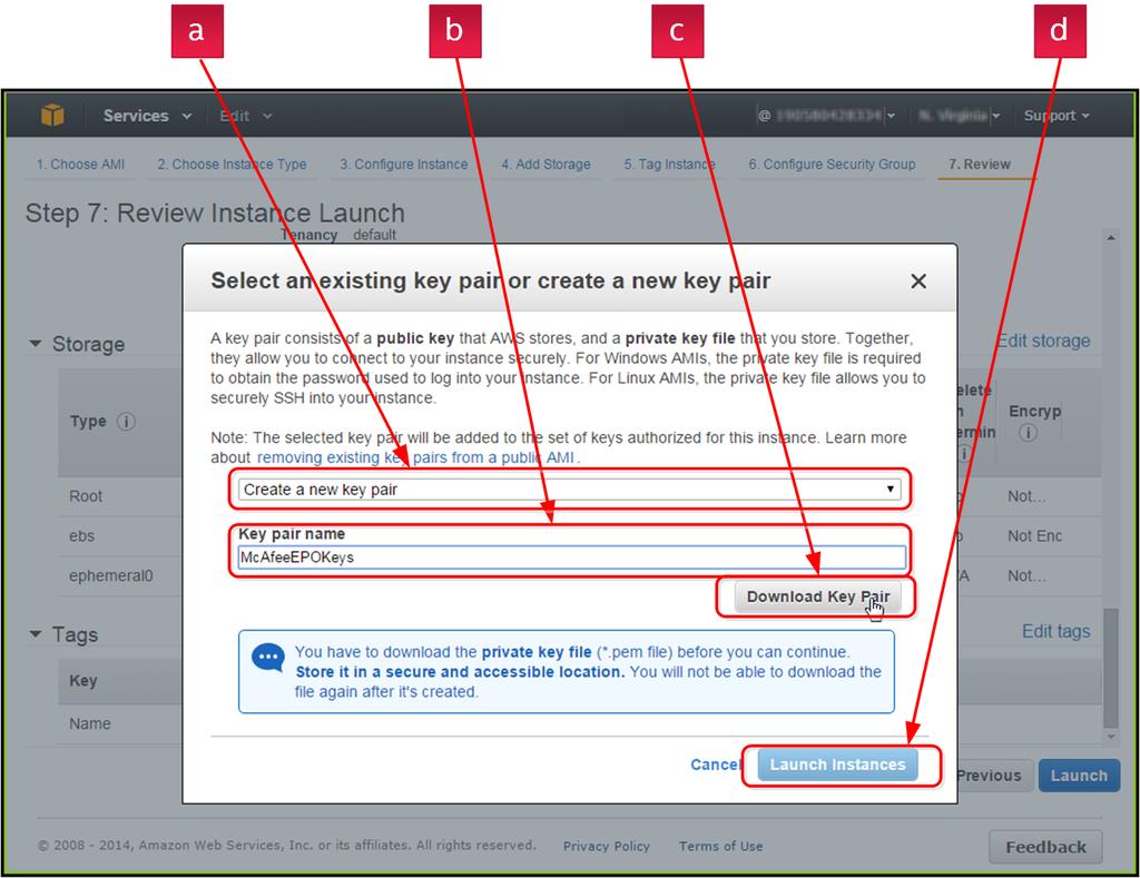 AWS sunucusuna McAfee epo yükleme AWS sunucusunu oluşturma C 15 Bu AWS sunucusunda ilk defa oturum açtığınızda şifrelenmiş bir parola oluşturmak için bu ayarlarla bir güvenlik anahtarı çifti