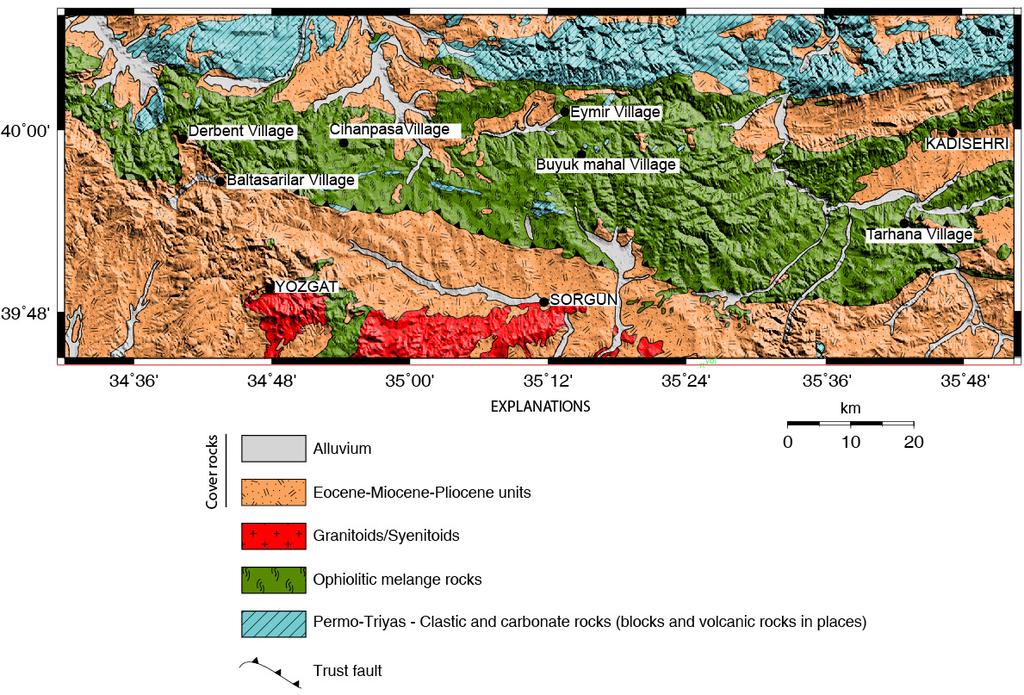 Şekil 1 Çalışma alanının jeoloji haritası (Tüysüz ve Dellaloğlu (1992) den değiştirilerek) 1.