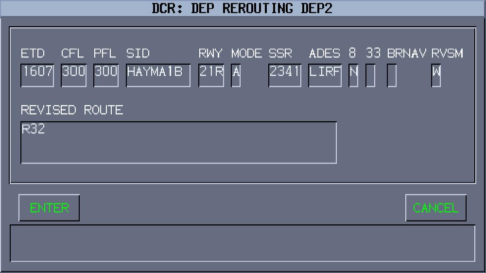 Bu komuta tıklanınca DEP REROUTING penceresi açılır. Bu pencerede REVISED ROUTE hanesindeki yol değiştirilerek ilgili uçuşa kalkış kleransı verilebilir.